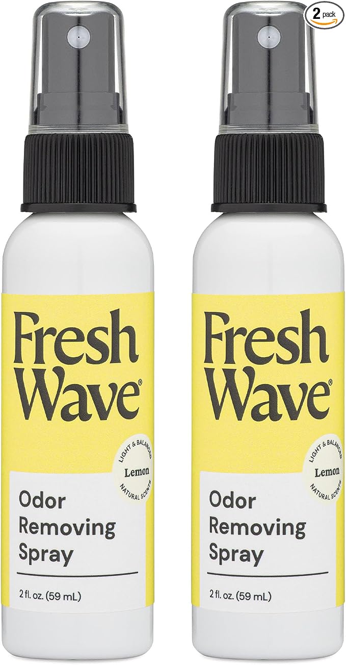 Fresh Wave Odor Eliminator Room Spray, 2 oz Travel Size, 2-Pack, Lemon | Plant oil formula with lime, pine needle, and cedarwood, Neutralizes air and fabric odors, Non-hazardous, Pet-safe