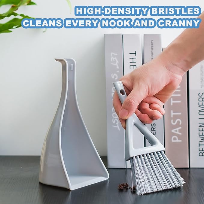 Dust Pan Broom Brush Dustpan -Mini Broom and Dustpan Combo Set, Handheld Sweeper Cleaning for Tables, Keyboards, Guinea Pig Cage, and Cat Litter, etc. (Grey)