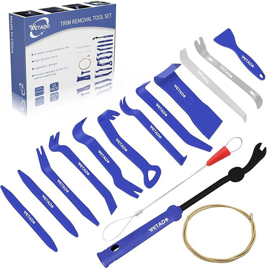 Auto Trim Removal Tools Kit, Wetado 15Pcs Car Panel Removal Tool Interior Trim Kit Fastener Rivet Remover Plastic Pry Tool Set - Metal Removal of Car Molding, Dashboards, Wheel Hubs