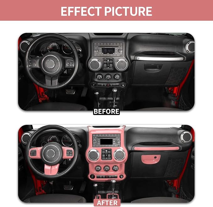 RT-TCZ for Jeep JK Interior Trim Kit Pink, JKU Center Console Dashboard Panel Trim Cover for Jeep Wrangler JK JKU 2011-2017 Pink Interior Accessories 10pcs