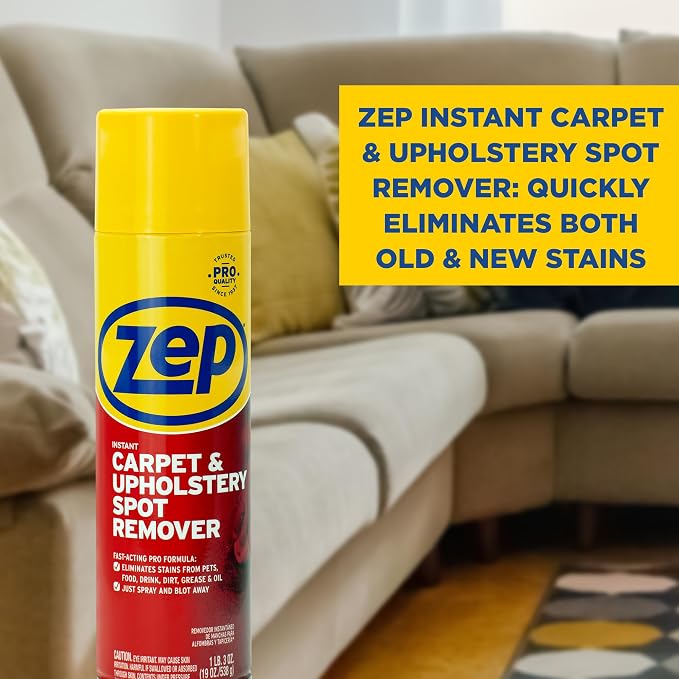Zep Instant Carpet & Upholstery Spot Remover 19 oz (2) + Blue Rag | Removes carpet, rug, and upholstery stains with two ready-to-use cleaners and a reusable microfiber cloth - ECBD027