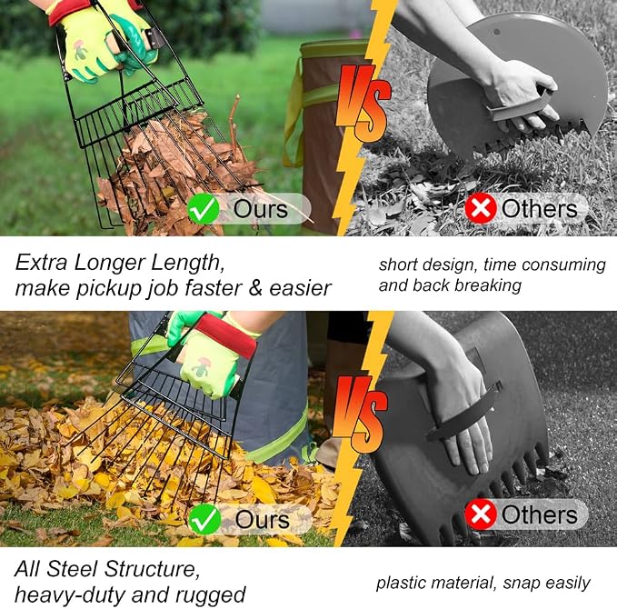 Colwelt Steel Leaf Scoops and Claws, Rugged Leaf Scoop for Lawn and Garden Cleanup, Large Sized Leaf Grabber for Larger Pickup Capabilities(Steel, not Plastic)