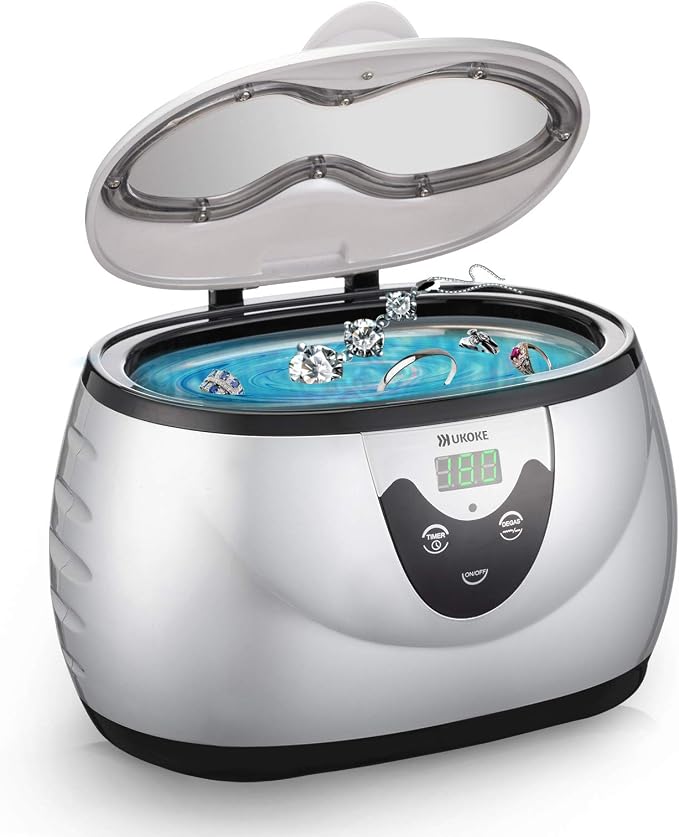 Ukoke UUC06S Ultrasonic Cleaner, Professional Jewelry Cleaner for Eyeglasses, Rings and Watches, 42kHz Portable Sonic Cleaner with 600ml Capacity Stainless Steel Tank