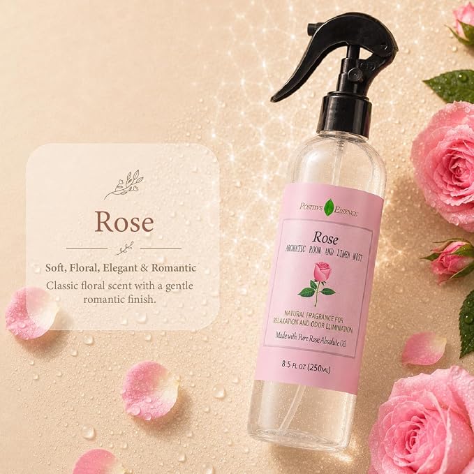 Rose Linen and Room Spray – Natural Pillow Mist with Pure Essential Oil, Calming Floral Home Fragrance, Rose Water Spray, Bathroom Freshener, Fabric and Air Spray – 8.5 fl oz