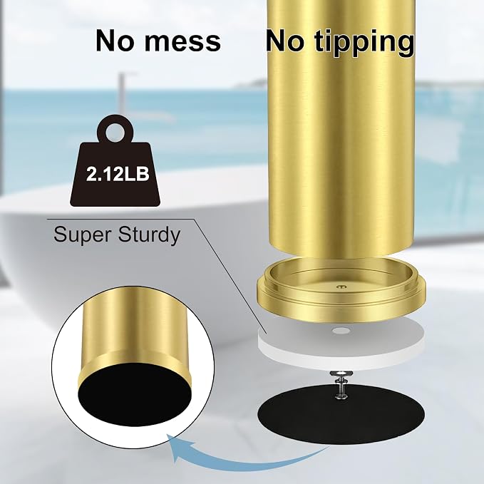 Stainless Steel Toilet Brush and Holder Set,Extra Long Handled Toilet Brush for Bathroom,Heavy Duty Toilet Bowl Brush,Modern Toilet Cleaner Brush, Splash Protection,Deep Cleaning (Gold)