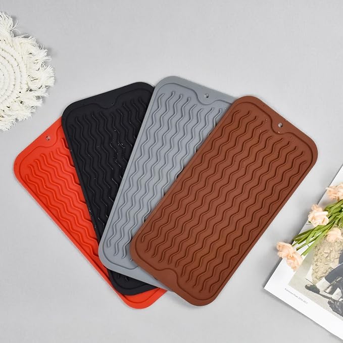 Silicone Dish Drying Mat, Non-Slip Easy Clean Sink Mat Large Heat-resistant Dish Drainer Mat for Kitchen Counter, Sink, Refrigerator or Drawer liner (12" x 6", GREY)