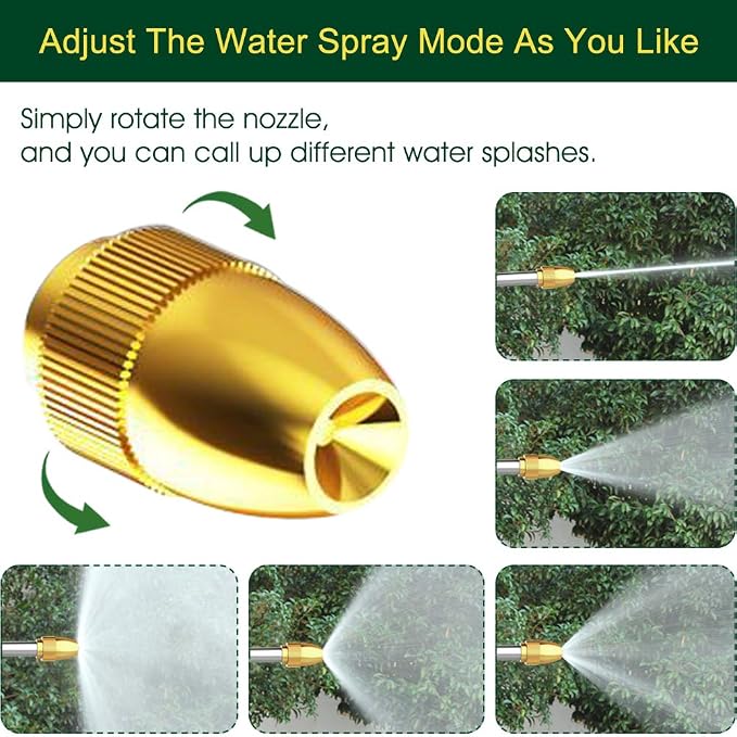 Upgrade Water Hose Nozzle Long Rod Garden Hose Nozzle Heavy Duty metal Brass sprayer 360° Rotaing spray gun for car wash, Plants and Lawn,Patio Gardening, Pets Shower Hose Nozzle + Quick Connector