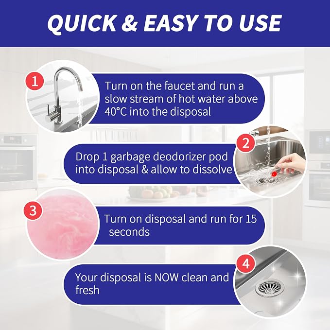 50 Count Garbage Disposal Cleaner and Deodorizer – Sink Odor Eliminator, New Powerful Grapefruit Zest Scented Kitchen Sink Freshener Pods& Drain Odor Eliminator Disposer Care Balls