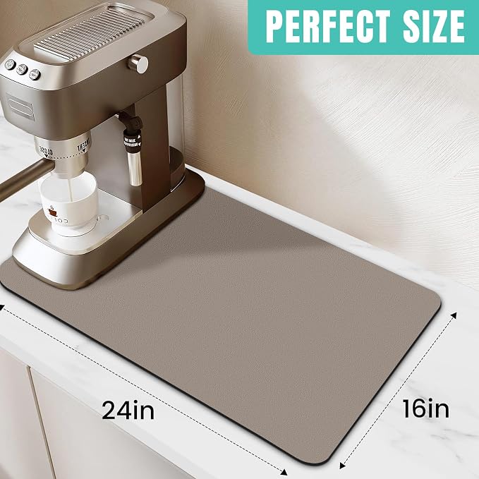 WISELIFE Coffee Mat Super Absorbent Dish Drying Mat Coffee Bar Accessories Match with Machine Large Drying Mats for Kitchen Counter 12" W x 19" L, Khaki