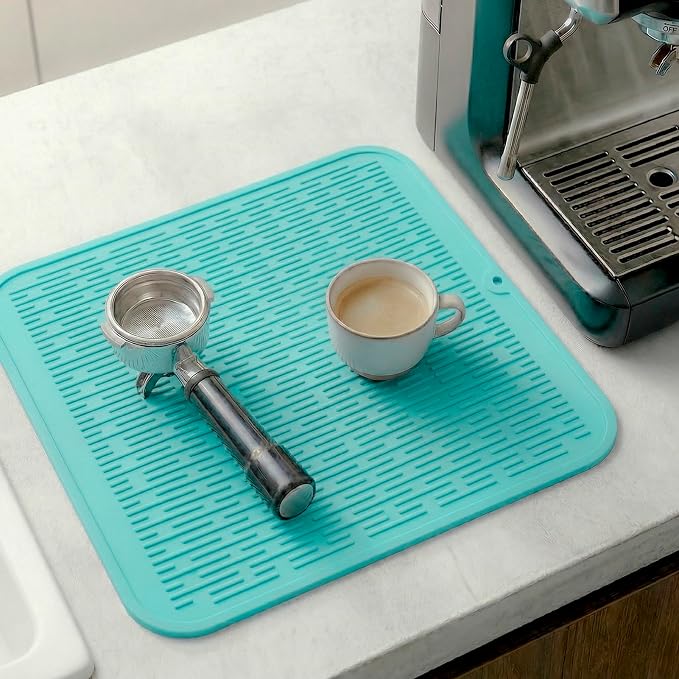 MicoYang Silicone Dish Drying Mat for Multiple Usage,Easy clean,Eco-friendly,Heat-resistant Silicone Mat for Kitchen Counter or Sink,Refrigerator or Drawer Liner Mint XL 18 inches x 16 inches