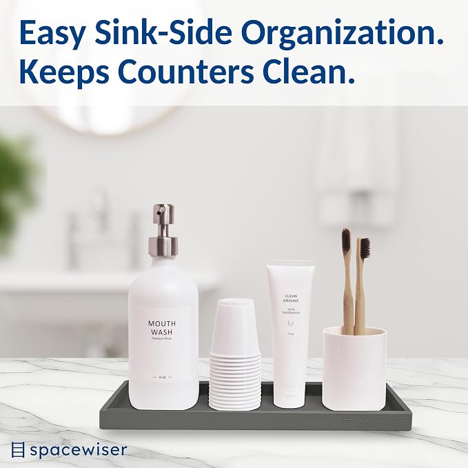 Spacewiser Countertop and Vanity Tray - 11.7" Silicone Bathroom Counter Tray, Dish Soap Trays for Kitchen Counter, Sink Organizer Caddy Accessories, Drawer Toilet Plant Shower Makeup Mat Oil Holder