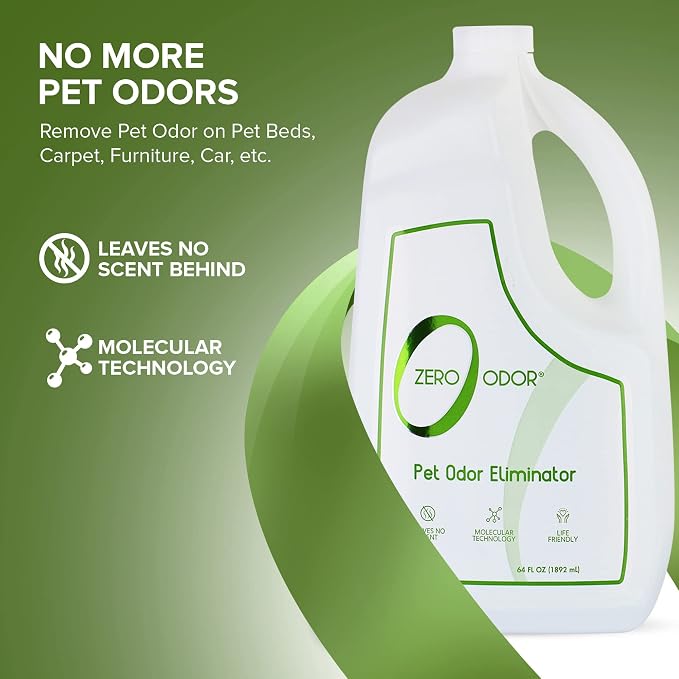Zero Odor Pet Odor Eliminator, Air and Surface Odor Remover for Carpet, Furniture, and Pet Beds, Refill, 64 oz