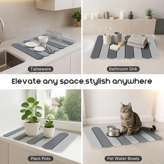 ArtyCozy Large Stone Dish Drying Mats with Non-Slip Rubber Back for Kitchen Counter, 24"×16", Space-Saving Foldable Quick Dry Absorbent Diatomaceous Earth Mat Dishes Bottles Cups Any Countertop