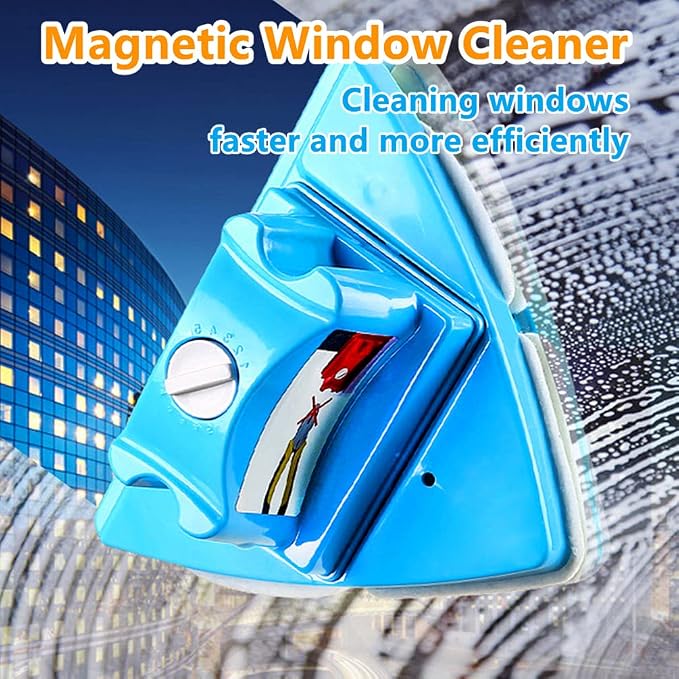 Double-Sided Window Cleaner Glass Wiper Magnetic Cleaning Tools, 5-Gears Adjustable Magnetic Glider Washing Brush Tools, for High-Rise Double Thick Glazed Windows Thickness 0.3"-1" (Blue)