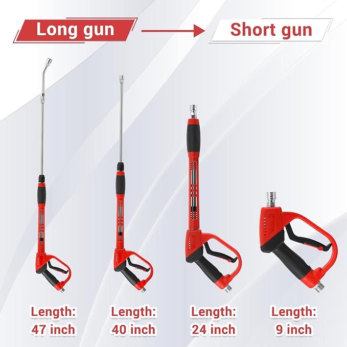 Tool Daily Pressure Washer Gun with Replacement Wand Extension, 47 Inch | 30 Degree Curved Rod, 5 Power Washer Nozzle Tips with Holder, M22 Fittings, 5000 PSI, Not Compatible with GardenHose