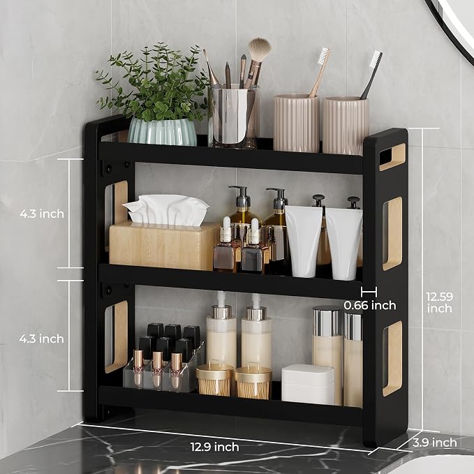 Bathroom Counter Organizer,Bathroom Counter Shelf,Bathroom Organizers,Under Sink Organizer,Cologne Organizer For Men,Colognes Stand,Cologne Cabinet,Vanity Shelf(Black 3 Tier)