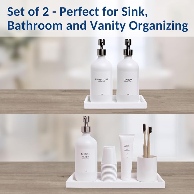 Spacewiser Countertop and Vanity Tray - 2 PC (11” and 7”) Shatterproof Silicone Kitchen and Bathroom Trays for Counter, Kitchen Soap Dispenser Tray, Vanity Trays for Bathroom, Perfume Key Tray