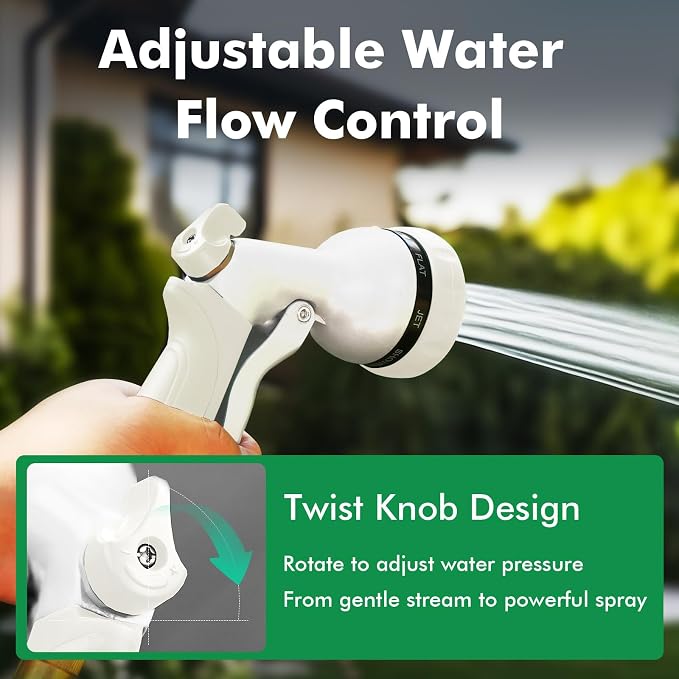 RESTMO Garden Hose Nozzle, Heavy Duty Metal Water Hose Nozzle with 7 Adjustable Spray Patterns, High Pressure Hand Sprayer with Flow Control, Best for Watering Plant & Lawn, Washing Car & Pet, White
