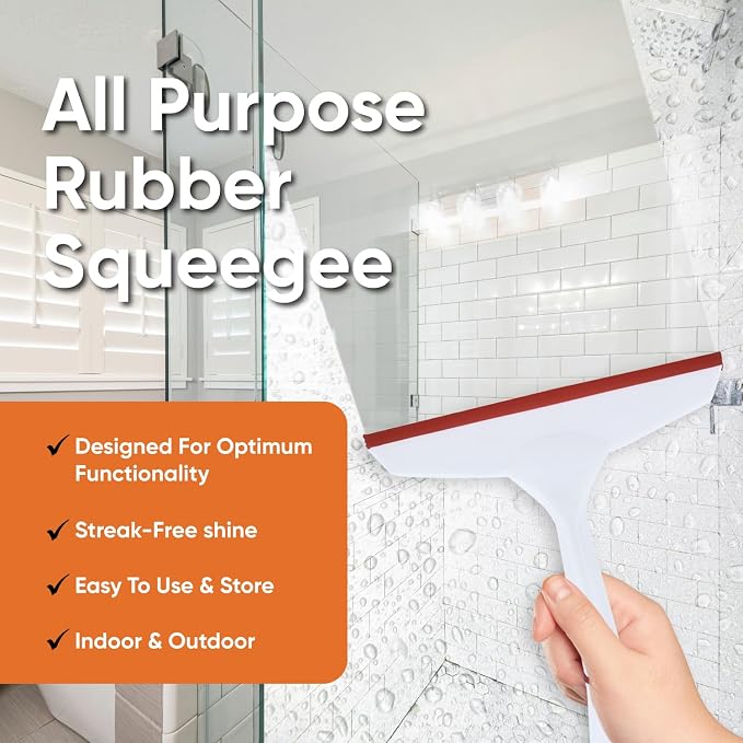 Superio Rubber Squeegee, 2 Pack, Streak Free All Purpose Window Squeegee, Comfort Grip Handle and Hanging Hook (Grey- Red, 6 Inch- 2 Pack)