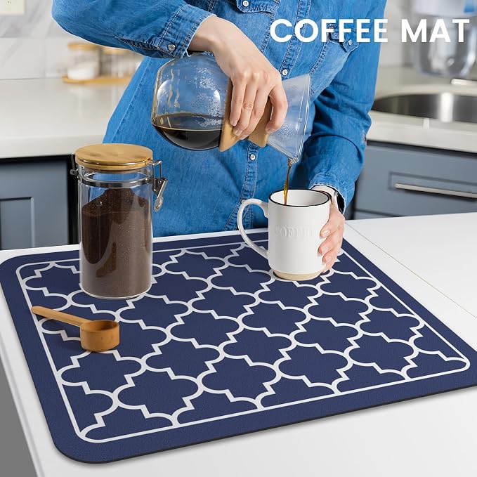 WISELIFE Dish Drying Mat Super Absorbent Drying Mat Large Dish Drying Mats for Kitchen Counter Easy Clean Dish Mat Kitchen Drying Mat15"x 18" Stylish Blue