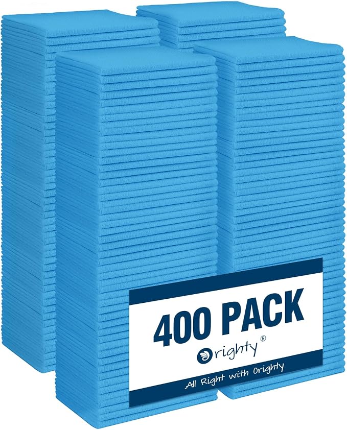 Orighty Microfiber Cleaning Cloth, 400 Pack Highly Absorbent Cleaning Rags, Household Cleaning Supplies, Reusable Microfiber Towels Lint Free Cloths for House, Kitchen, Car Care, 12x12 inch, Blue