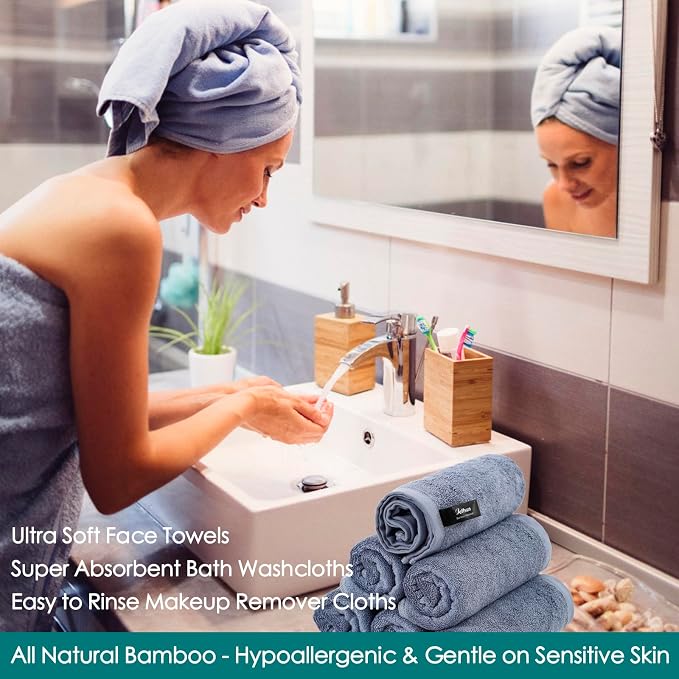 Face Wash Cloths 6 Pack,Reusable Makeup Remover Cloth,10''x10'',Slate Blue | 100% Viscose,Gently Washing Face for Sensitive Skin,Breathable,Easy Rinsed,Fast Dry,Facial Cleans Skincare Routine Must Have