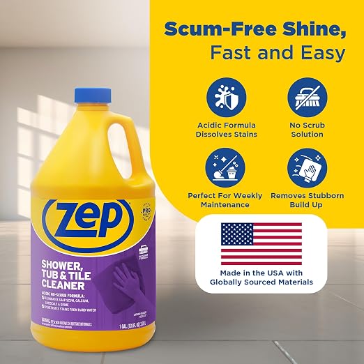 Zep Shower Tub and Tile Cleaner 1 Gallon ZUSTT128 (Case of 2) - No Scrub Pro Formula Breaks up Tough Buildup on Contact
