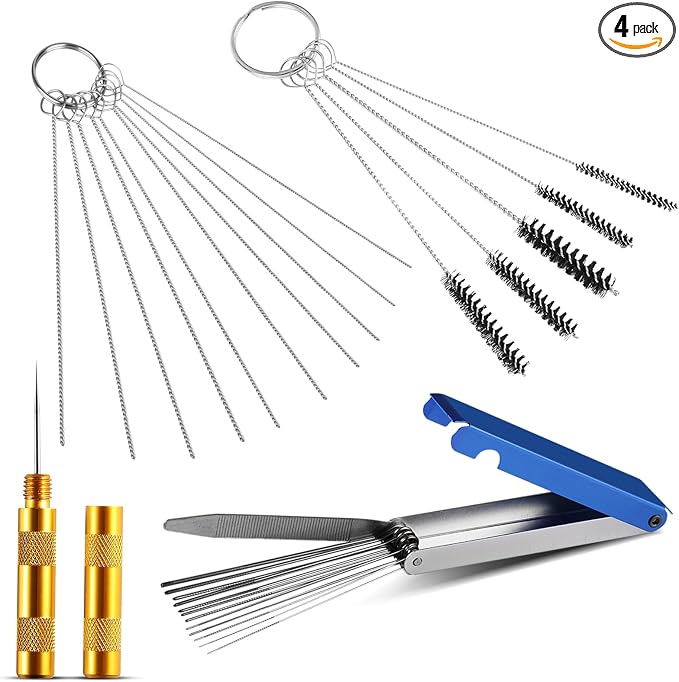Carburetor Cleaning Kit, Premium Torch Tip Cleaner, Stainless Steel 13 Clean Line Set 10 Needles 5 Nylon Brushes 1 Pointed Picks for Small Engine Lawnmower Welding Stove Airbrush Spray Gun