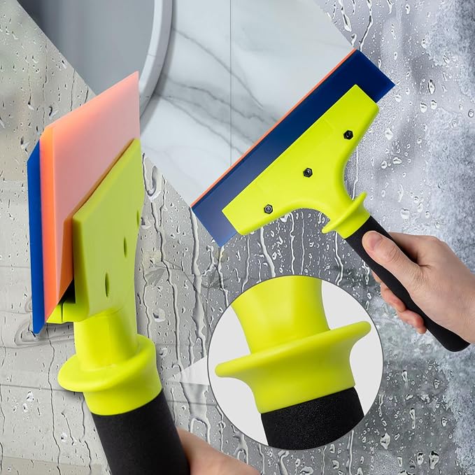 NEWISHTOOL 2 Pack Rubber Squeegee with Nylon Handle for Water Removal, Glass Cleaning, PPF Installing and Window Film Application (8-Inch Blade with Long Handle)