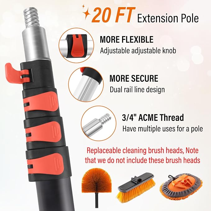 26FT High Window Cleaning Kit with Pole,2 in1 Professional Window Squeegee | 5-20FT Window Clean Pole Kit(2 Squeegee & 2 Microfibre Cloths),180°Rotatable Squeegee for Indoor/Outdoor High Windows