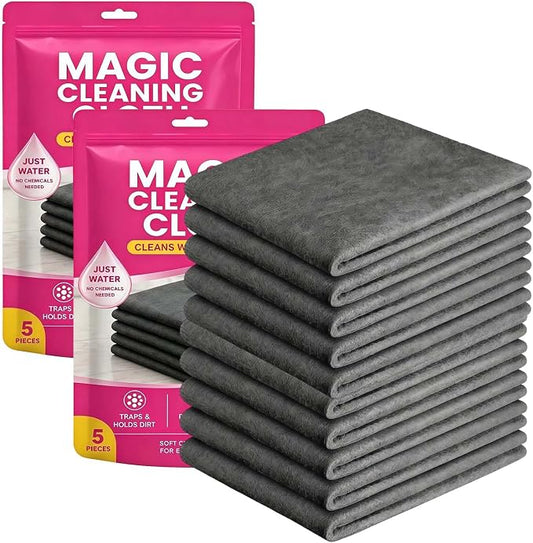 Magic Cleaning Cloth 5-Pack for Stainless Steel, Windows, Glass (10 Cloths) | 7.87 × 11.81 inches, Thick Microfiber, Reusable