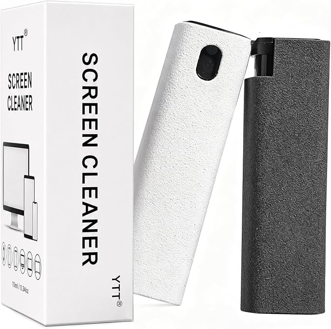 YTT Touchscreen Mist Cleaner, Screen Cleaner, for All Phones, Laptop and Tablet Screens,Two in One Spray and Microfiber Cloth (White and Gray) 2Pack