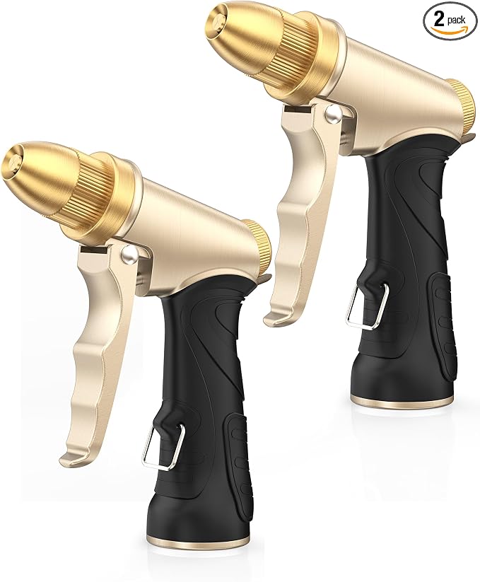 RAINPOINT Heavy Duty Metal Spray Nozzle for Garden Hose, High Pressure Garden Hose Nozzle with Adjustable Spray Patterns for Watering Plants, Car Washing, and Pet Showering (2 pcs)