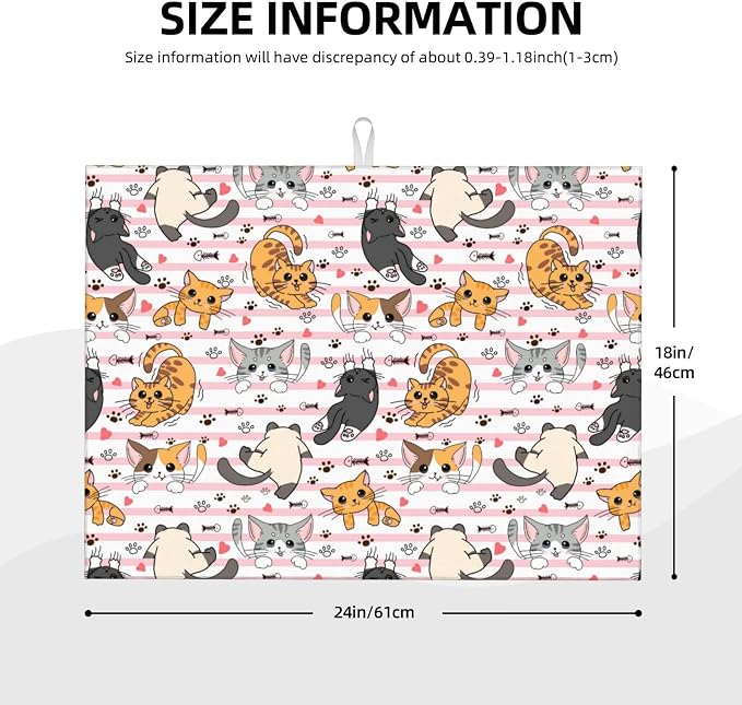 Cute Cat Dish Drying Mat for Kitchen Counter Cute Kitchen Dish Mat Microfiber Kitchen Countertop Absorbent Reversible Drainer Rack Pad