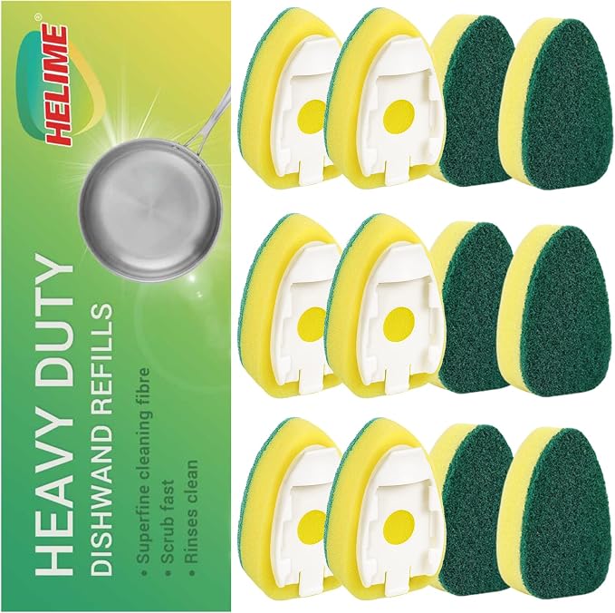 Dishwand Refills Sponges Heads, Non-Scratch Dish Wand Refill Replacement | Fits Dispenser Handle, Heavy Duty Scrub Brush Soap Dispensing Scrubbers,Dishwashing Supplies Kitchen Sink Dishwasher Cleaning