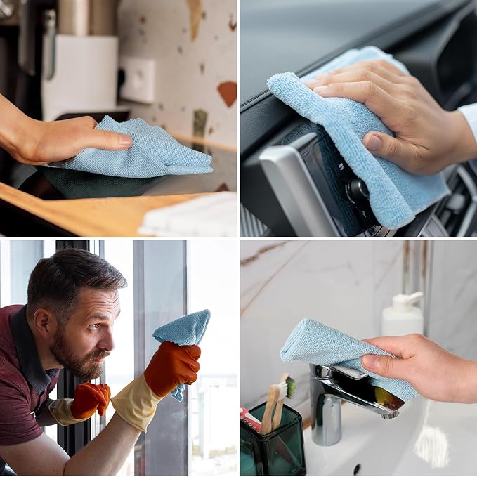 Microfiber Cleaning Cloth Roll 45 Pack, 12"×12", Reusable, Tear Away, Blue | Washable Paper Towels, Highly Absorbent, Lint Free, All-Purpose Washable Cleaning Rags for Kitchen, Window, Car, Shop