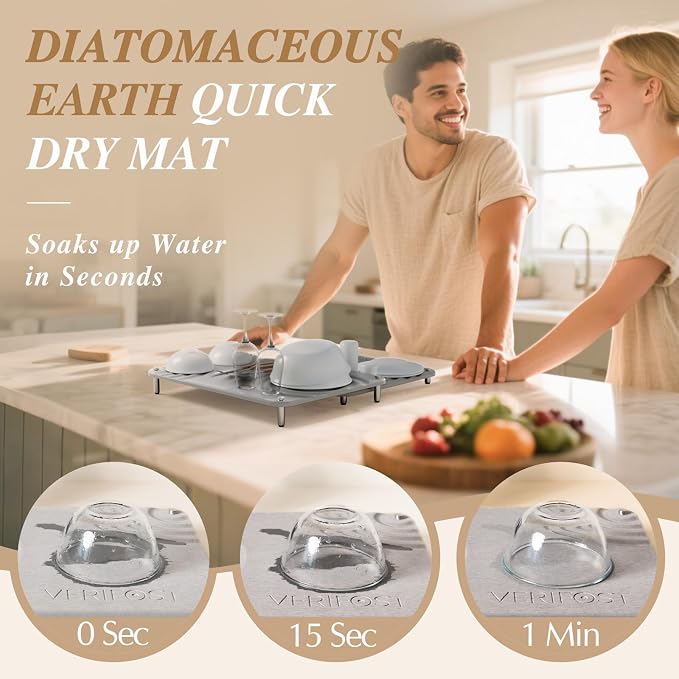 Pearl White 2PCs Large Drying Stone for Kitchen Counter, Stone Dish Drying Mat for Kitchen Counter, Quick Dry Mat with Non-slip Feet