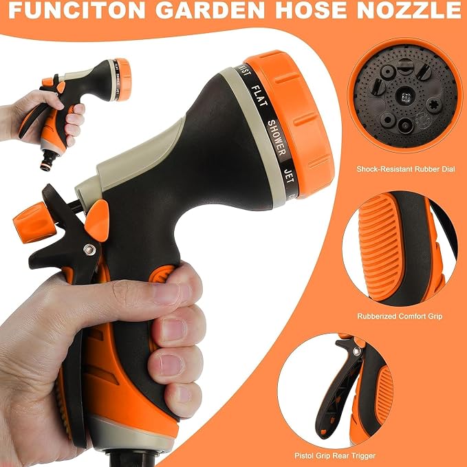 Garden Hose Nozzle High Pressure Leak Proof Spray Water Hose Nozzle Sprayer | Slip Resistant High Pressure Trigger Lockable Garden Hose Spray Nozzle for Plants & Lawns Watering,Car Washing Pet Showering