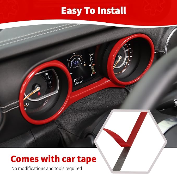RT-TCZ for Jeep JL Dashboard Cluster Panel Gauges Trim Ring Cover for Jeep Wrangler JL JLU Gladiator JT 2018-2023 Red Interior Accessories 3pcs