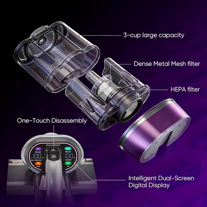 Mattress Vacuum 16KPA Mattress Cleaner uv Sanitizing Corded Dual LEDDisplay
