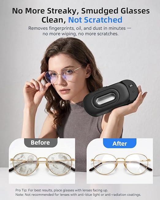 KUNPHY Ultrasonic Jewelry Cleaner, 400ml Sonic Cleaner for Rings, Glasses | 4 LED Light & Display, 48kHz Ultrasonic Cleaner, 400ml 304 Tank, Quiet 45dB, Dual 5/10min Timers, Overheat Protection, Black