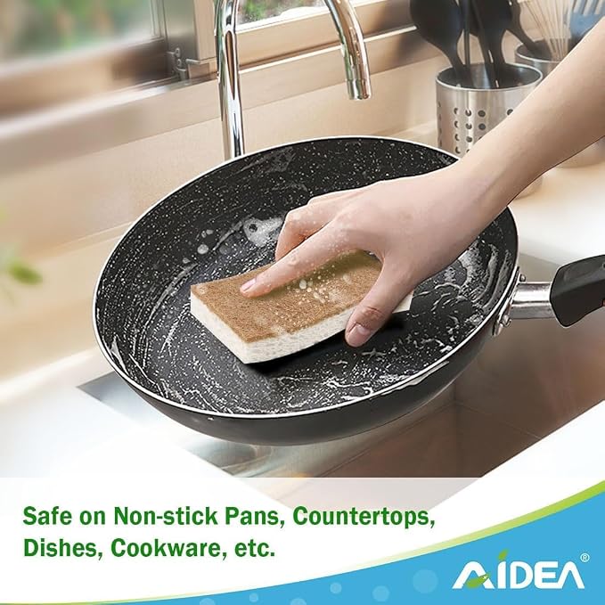 AIDEA Sponges Kitchen, 9Count, Dish Sponges Non Scratch, Natural Sponge for Non-Stick Cookware, Cellulose Scrub Sponge for Dishes, Cleaning Power for Kitchen, Bathroom, Household