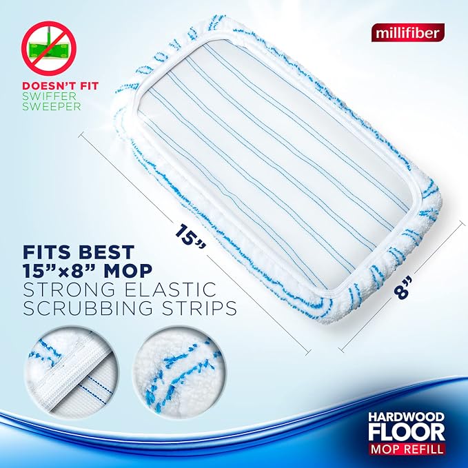 Millifiber Microfiber Mop Refills 15x8 Inches, 6-Pack (Mop is Not Included)