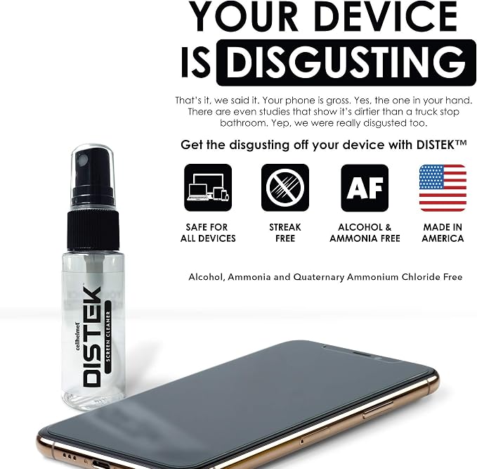 cellhelmet DISTEK Screen and Phone Cleaner Kit Universal for iPhone, Galaxy, iPad, Eyeglasses, Optics, LCD, TV (30mL)