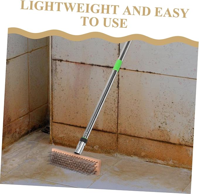 Long Handle Scrub Brush Stiff Bristle Stainless Steel Brush for Outdoor Cleaning for Concrete Pool Surfaces Removes Moss Tough Stains