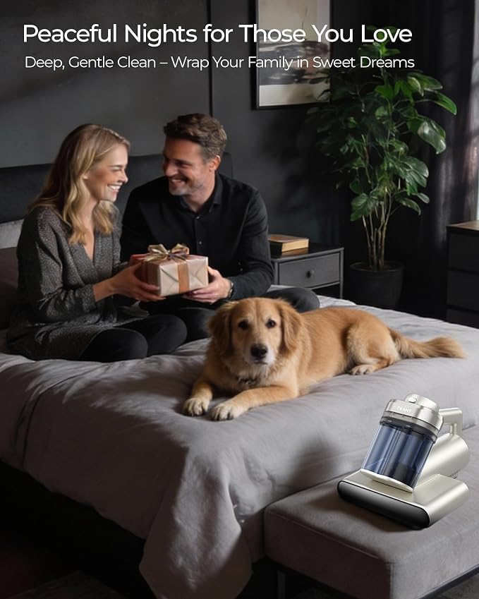 Teant Cordless Mattress Bed Vacuum, 18kPa Suction & LED Display, Model MV01 | Cordless 2-Speed Bed Vacuum, 33000RPM Roller Brush, 253.7nm UV-C, Ultrasonic, HEPA, 149°F Heat, Aroma, Anion for Bed Sofa