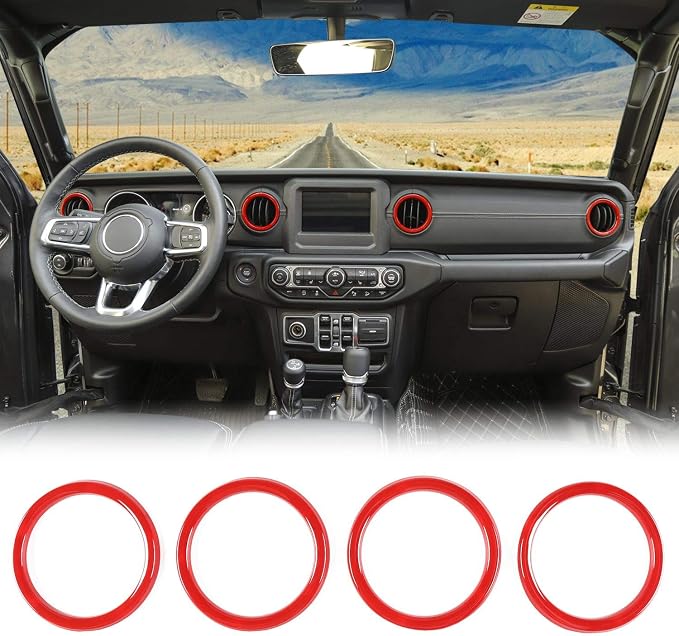 JeCar Interior Trim Kit Dashboard Air Conditioner Vent Ring Interior Accessories Compatible with Jeep Wrangler 2018-2023 JL & 2020-2023 Gladiator JT, Red