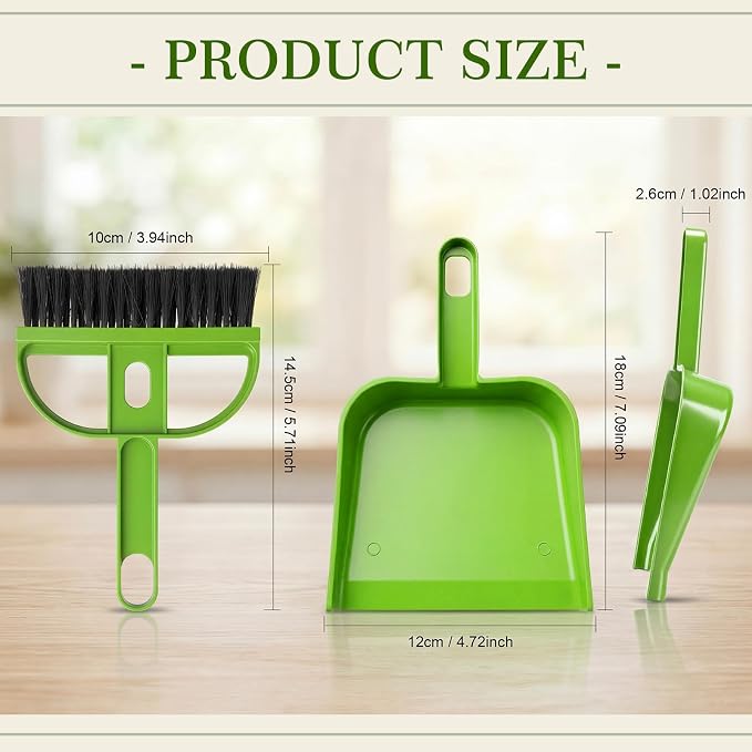 Thenshop 24 Set Mini Dustpan and Brush Set Small Hand Broom and Dustpan Bulk, Compact Cleaning Kit for Office Desk Keyboard Tabletop Countertop Car Pet Messes Indoor Outdoor Party Favors, Candy Green