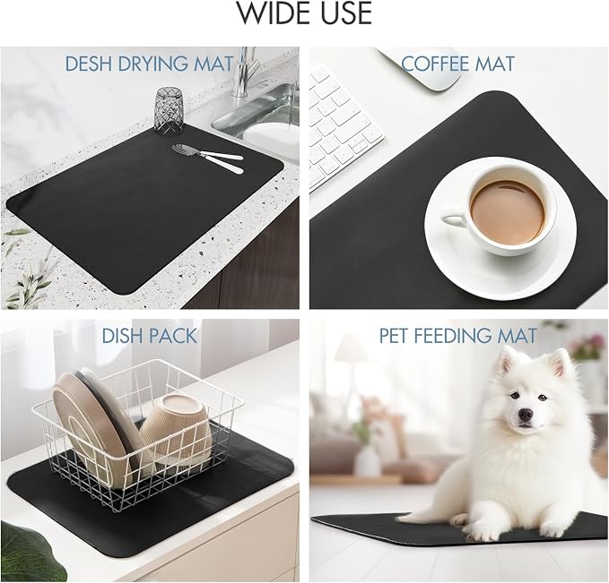 Drying Mat for Kitchen Countertops, Coffee Mat Hide Stain Rubber Backed Absorbent Dish Drying Mat
