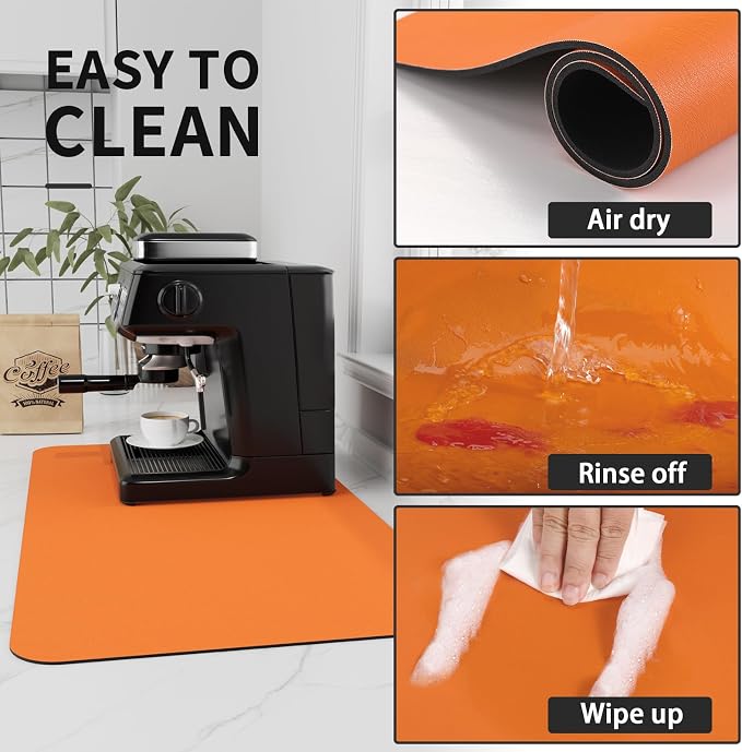 HotLive Coffee Mat - Absorbent Hide Stain Rubber Backed Dish Drying Mat for Kitchen Counter - Bar Mats for Countertops Accessories Fit Under Coffee Maker Espresso Machine